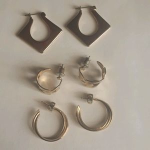 3 pairs goldtone pierced earrings